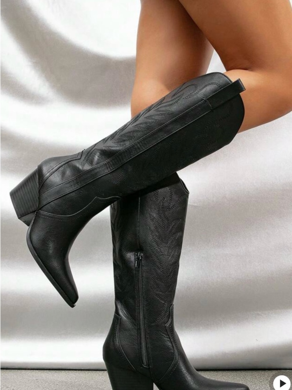 Classic Black Knee-High Western Boots